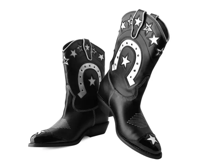 TUK Shoes Vegan Women Black and White Horseshoe Star Western Boot TUK Shoes Vegan Women Black and White Horseshoe Star Western Boot