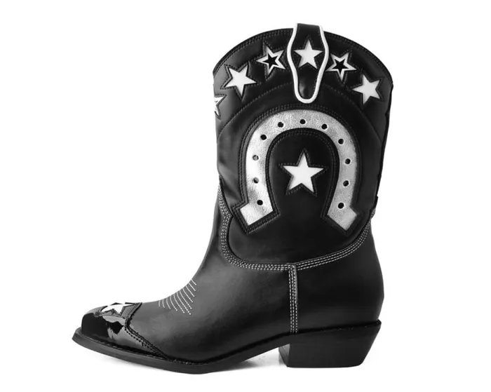 TUK Shoes Vegan Women Black and White Horseshoe Star Western Boot TUK Shoes Vegan Women Black and White Horseshoe Star Western Boot