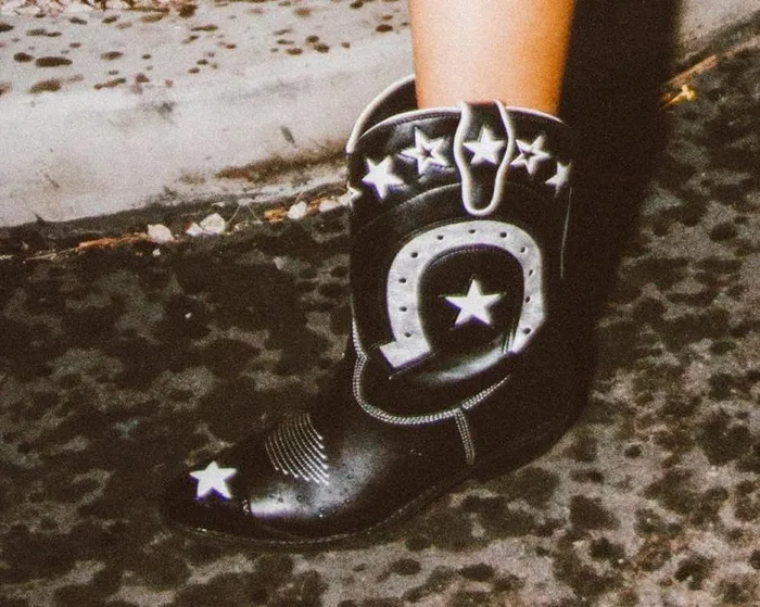 TUK Shoes Vegan Women Black and White Horseshoe Star Western Boot TUK Shoes Vegan Women Black and White Horseshoe Star Western Boot