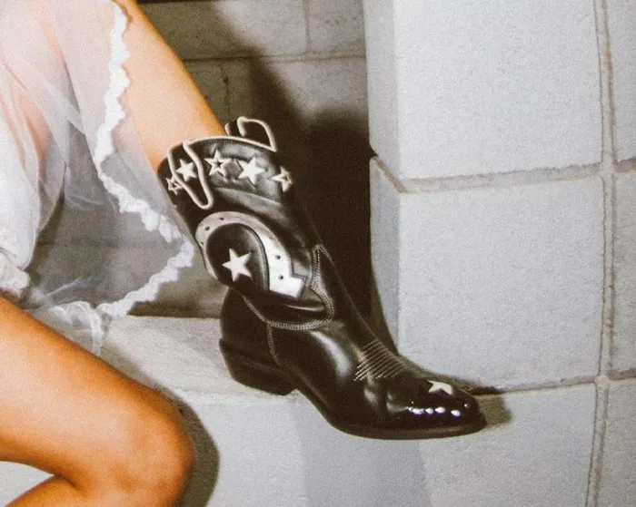 TUK Shoes Vegan Women Black and White Horseshoe Star Western Boot TUK Shoes Vegan Women Black and White Horseshoe Star Western Boot