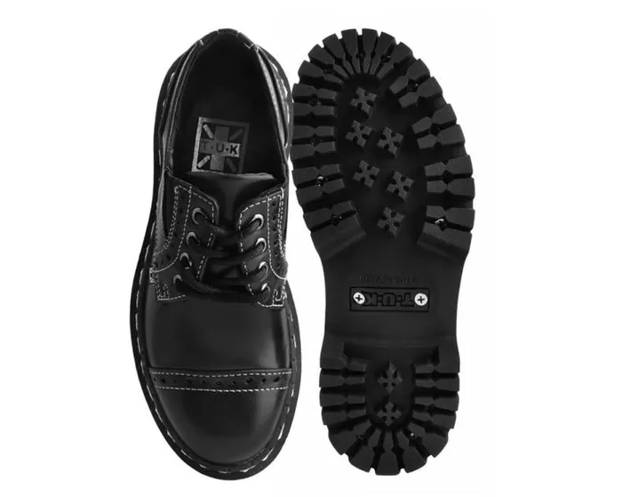 TUK Shoes Vegan Women Black Burnished Contrast Stitch Double Decker Brogue TUK Shoes Vegan Women Black Burnished Contrast Stitch Double Decker Brogue