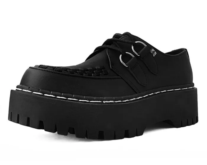 TUK Shoes Vegan Women Black TUKskin Interlace Double Decker Creeper