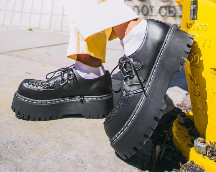 TUK Shoes Vegan Women Black TUKskin Interlace Double Decker Creeper TUK Shoes Vegan Women Black TUKskin Interlace Double Decker Creeper