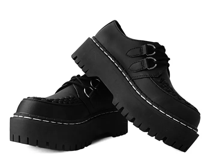 TUK Shoes Vegan Women Black TUKskin Interlace Double Decker Creeper TUK Shoes Vegan Women Black TUKskin Interlace Double Decker Creeper