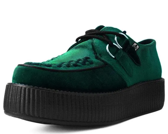 TUK Shoes Vegan Women Emerald Green Velvet Vegan Round Toe Viva Mondo Creeper TUK Shoes Vegan Women Emerald Green Velvet Vegan Round Toe Viva Mondo Creeper