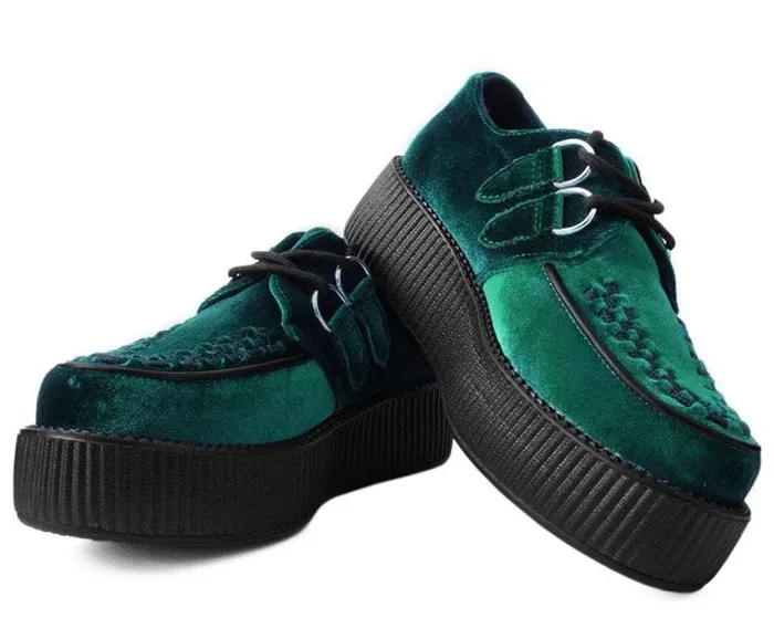 TUK Shoes Vegan Women Emerald Green Velvet Vegan Round Toe Viva Mondo Creeper TUK Shoes Vegan Women Emerald Green Velvet Vegan Round Toe Viva Mondo Creeper