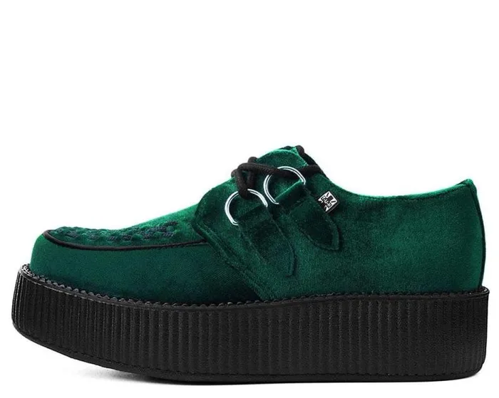 TUK Shoes Vegan Women Emerald Green Velvet Vegan Round Toe Viva Mondo Creeper TUK Shoes Vegan Women Emerald Green Velvet Vegan Round Toe Viva Mondo Creeper