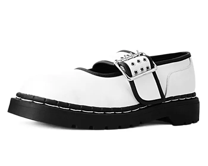 TUK Shoes Vegan Women White TUKskin Black Trim 3Prong Anarchic Mary Jane