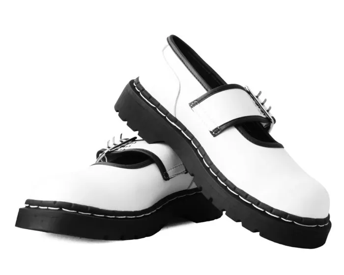 TUK Shoes Vegan Women White TUKskin Black Trim 3Prong Anarchic Mary Jane TUK Shoes Vegan Women White TUKskin Black Trim 3Prong Anarchic Mary Jane