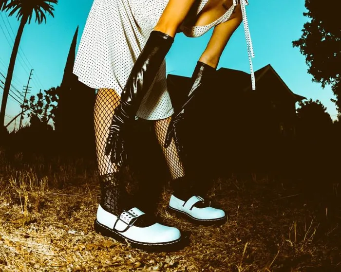 TUK Shoes Vegan Women White TUKskin Black Trim 3Prong Anarchic Mary Jane TUK Shoes Vegan Women White TUKskin Black Trim 3Prong Anarchic Mary Jane