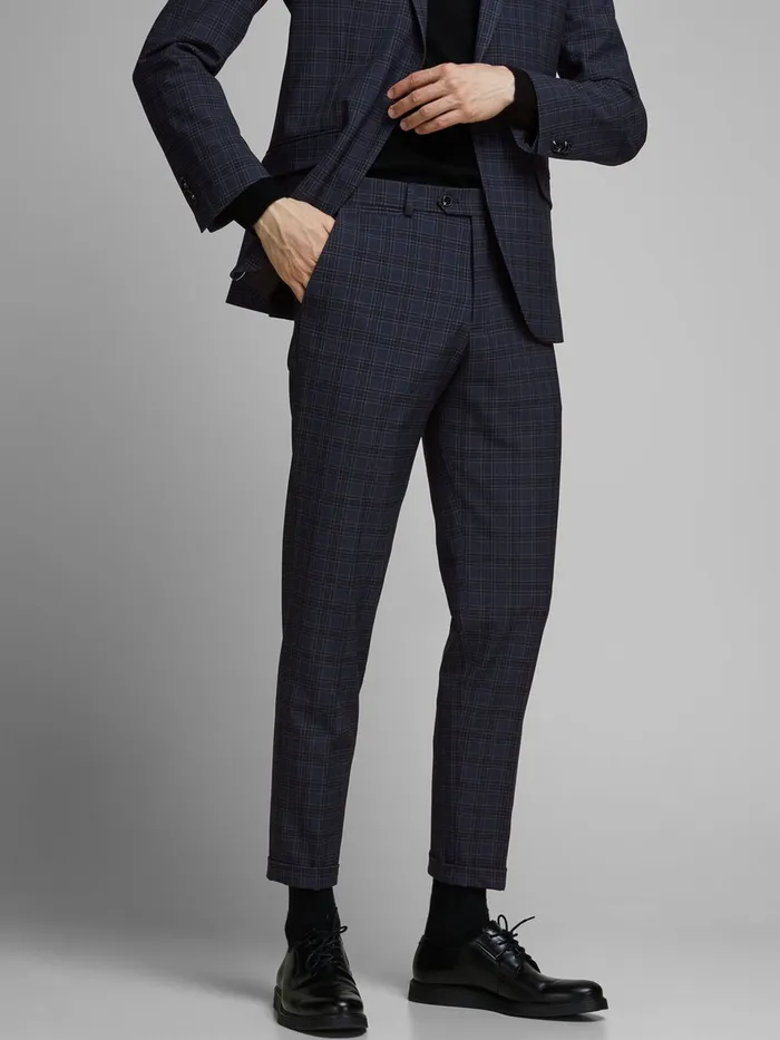Tailoring JACK and JONES Mens CHECKED TAILORED TROUSERS Blue Dark Navy