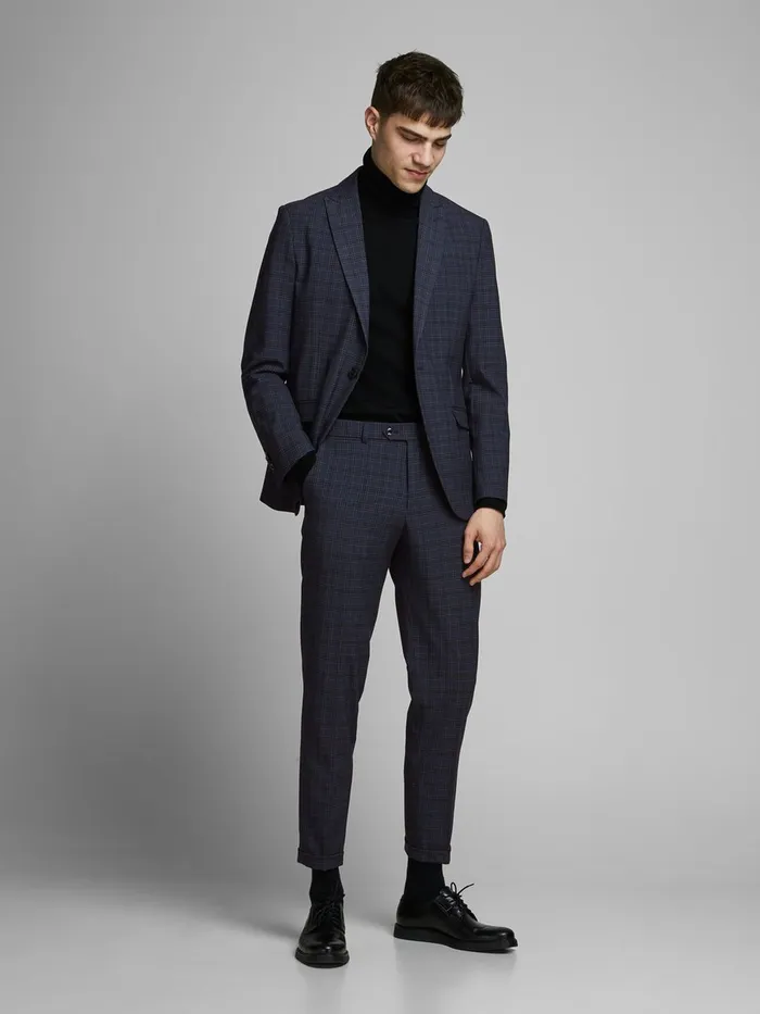 Tailoring JACK and JONES Mens CHECKED TAILORED TROUSERS Blue Dark Navy