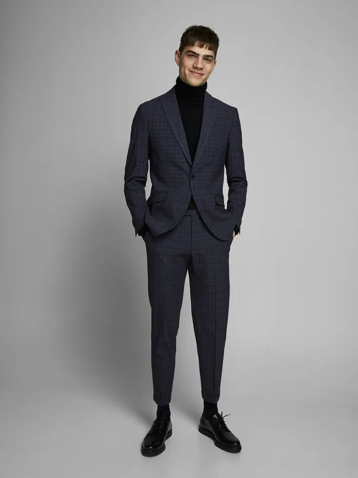 Tailoring JACK and JONES Mens CHECKED TAILORED TROUSERS Blue Dark Navy