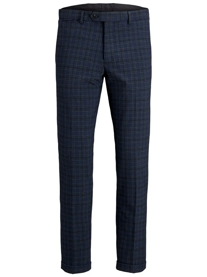 Tailoring JACK and JONES Mens CHECKED TAILORED TROUSERS Blue Dark Navy