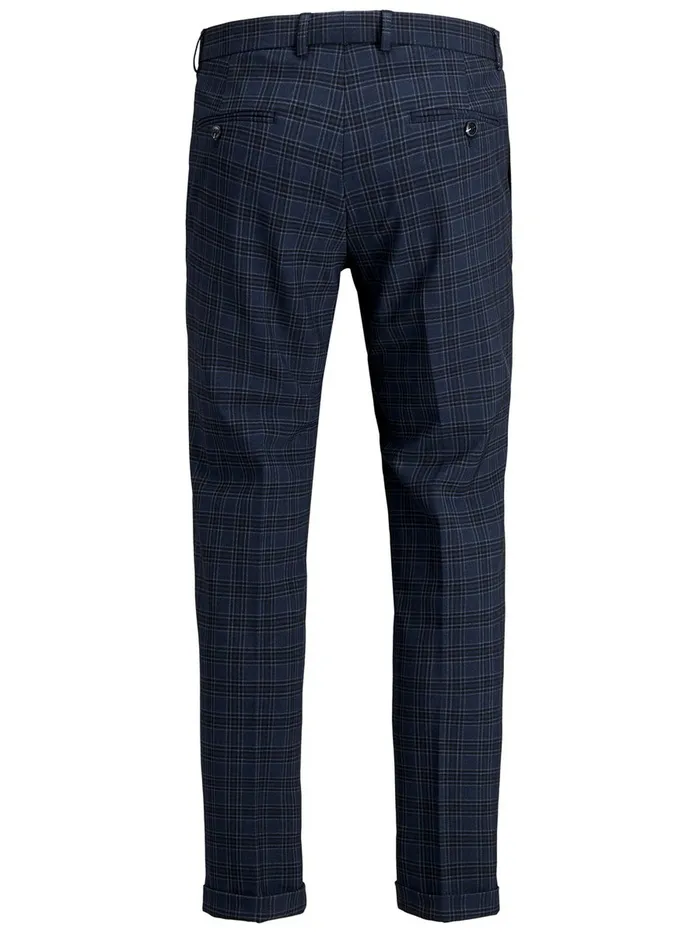 Tailoring JACK and JONES Mens CHECKED TAILORED TROUSERS Blue Dark Navy