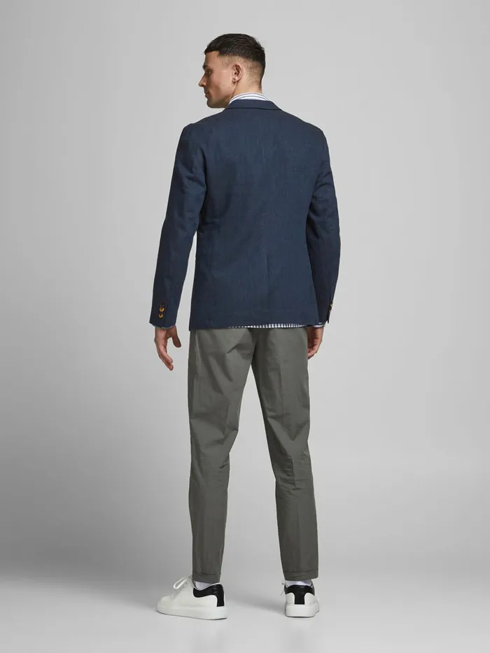 Tailoring JACK and JONES Mens SUPER SLIM FIT LINEN BLAZER Blue Dark Navy