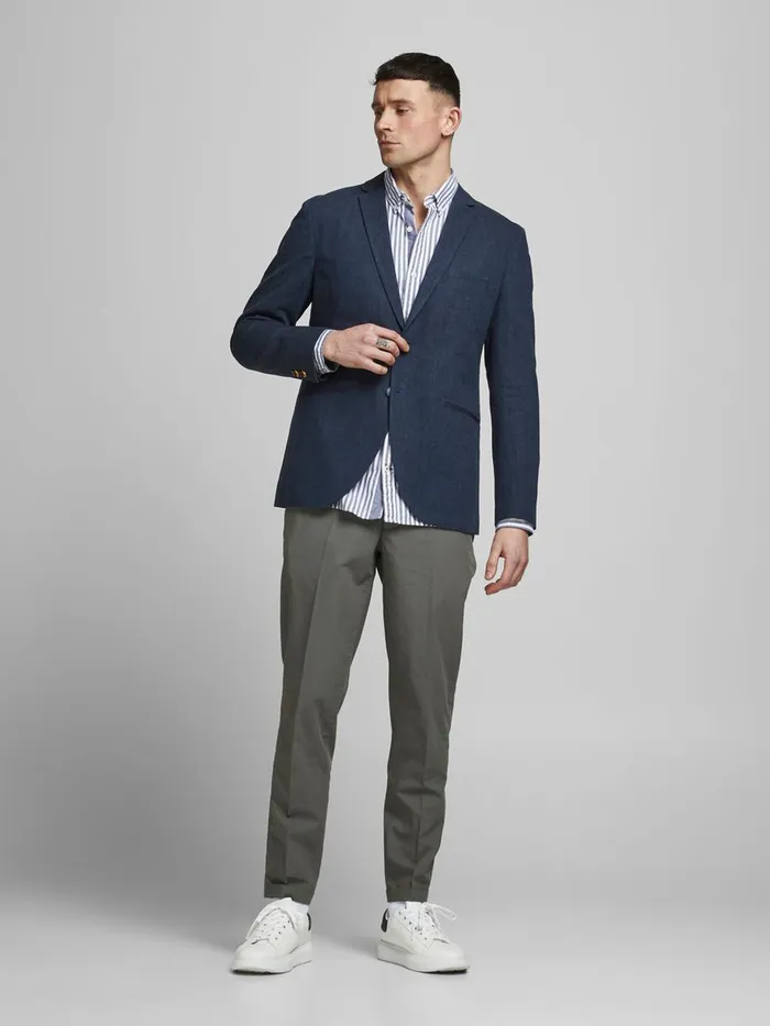 Tailoring JACK and JONES Mens SUPER SLIM FIT LINEN BLAZER Blue Dark Navy