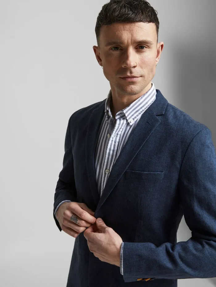 Tailoring JACK and JONES Mens SUPER SLIM FIT LINEN BLAZER Blue Dark Navy