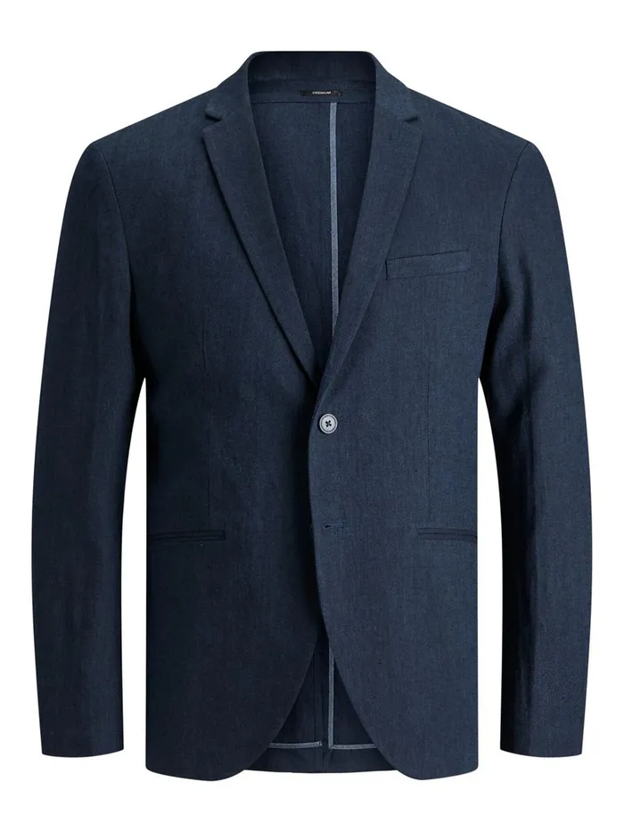 Tailoring JACK and JONES Mens SUPER SLIM FIT LINEN BLAZER Blue Dark Navy