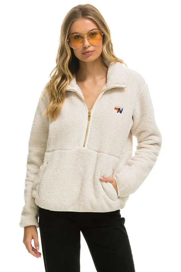 Teddy Unisex Half Zip Jacket 8211 Vintage White WomenMen Aviator Nation Teddy Jackets Teddy Unisex Half Zip Jacket 8211 Vintage White WomenMen Aviator Nation Teddy Jackets