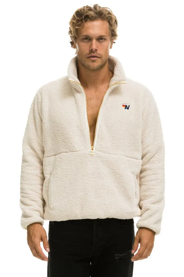 Teddy Unisex Half Zip Jacket 8211 Vintage White WomenMen Aviator Nation Teddy Jackets