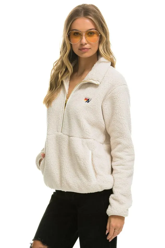 Teddy Unisex Half Zip Jacket 8211 Vintage White WomenMen Aviator Nation Teddy Jackets