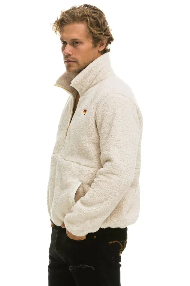Teddy Unisex Half Zip Jacket 8211 Vintage White WomenMen Aviator Nation Teddy Jackets