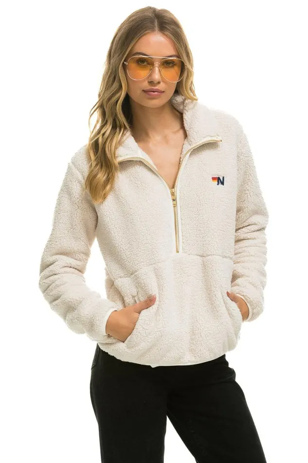 Teddy Unisex Half Zip Jacket 8211 Vintage White WomenMen Aviator Nation Teddy Jackets