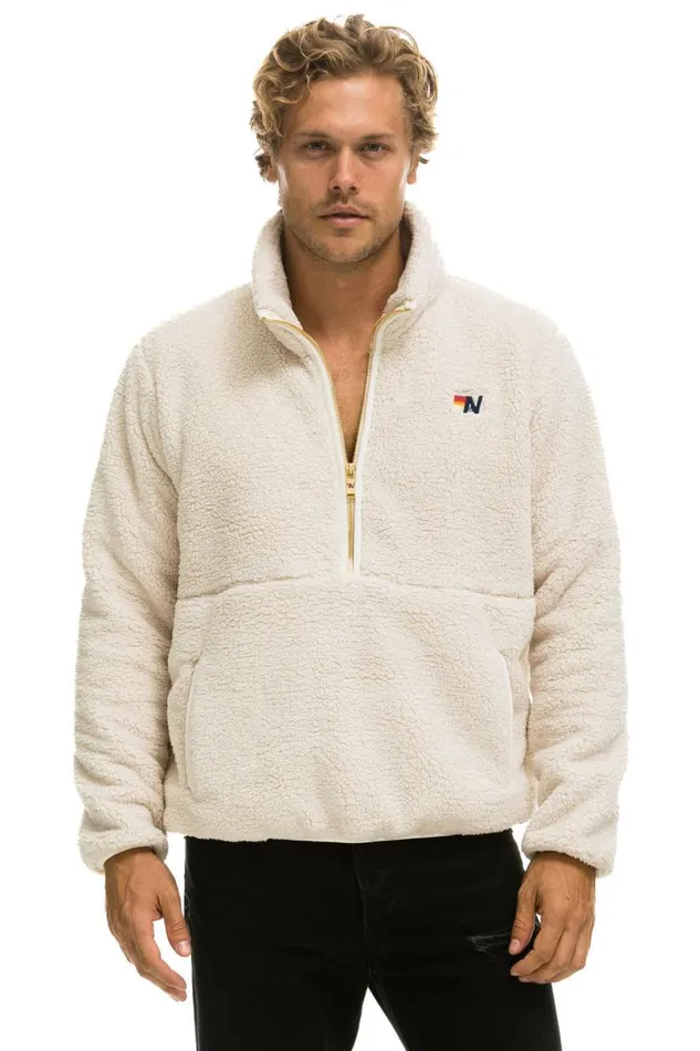 Teddy Unisex Half Zip Jacket 8211 Vintage White WomenMen Aviator Nation Teddy Jackets
