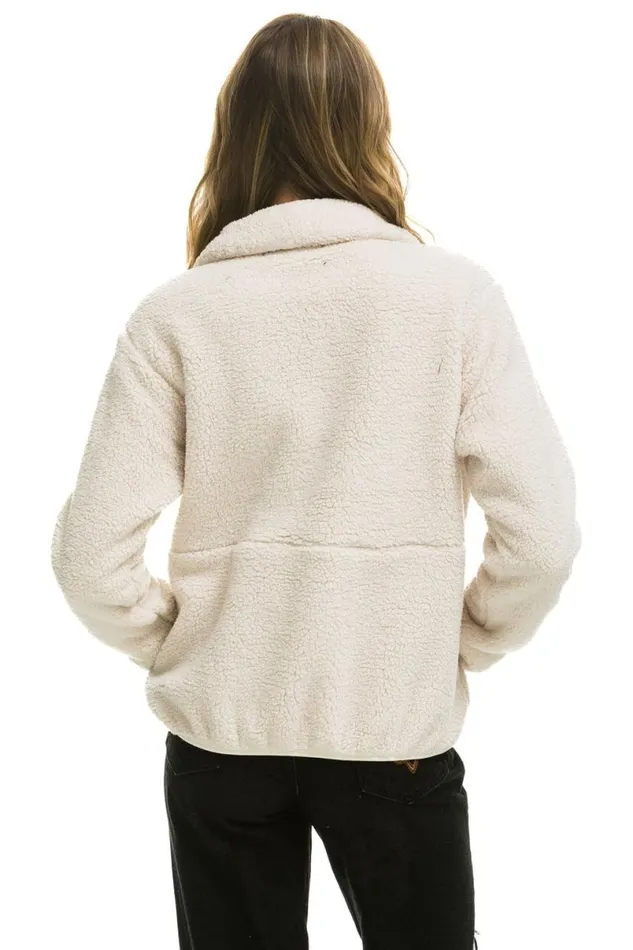 Teddy Unisex Half Zip Jacket 8211 Vintage White WomenMen Aviator Nation Teddy Jackets
