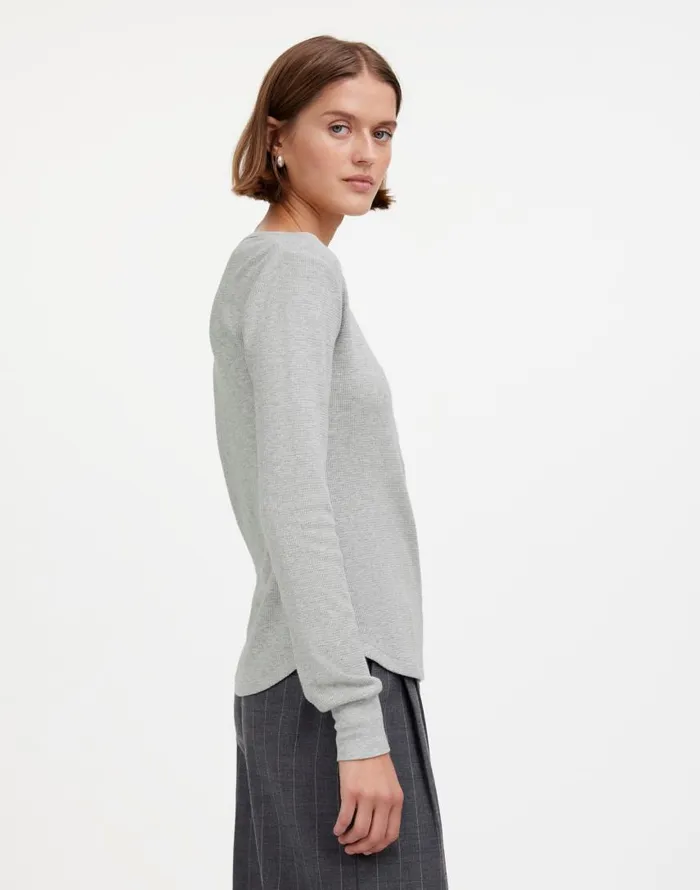 Tees Women Madewell Heathered WaffleKnit Scoopneck Henley Tee Hthr Grey