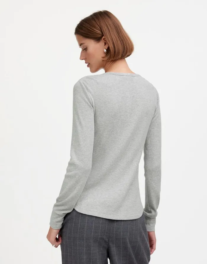 Tees Women Madewell Heathered WaffleKnit Scoopneck Henley Tee Hthr Grey