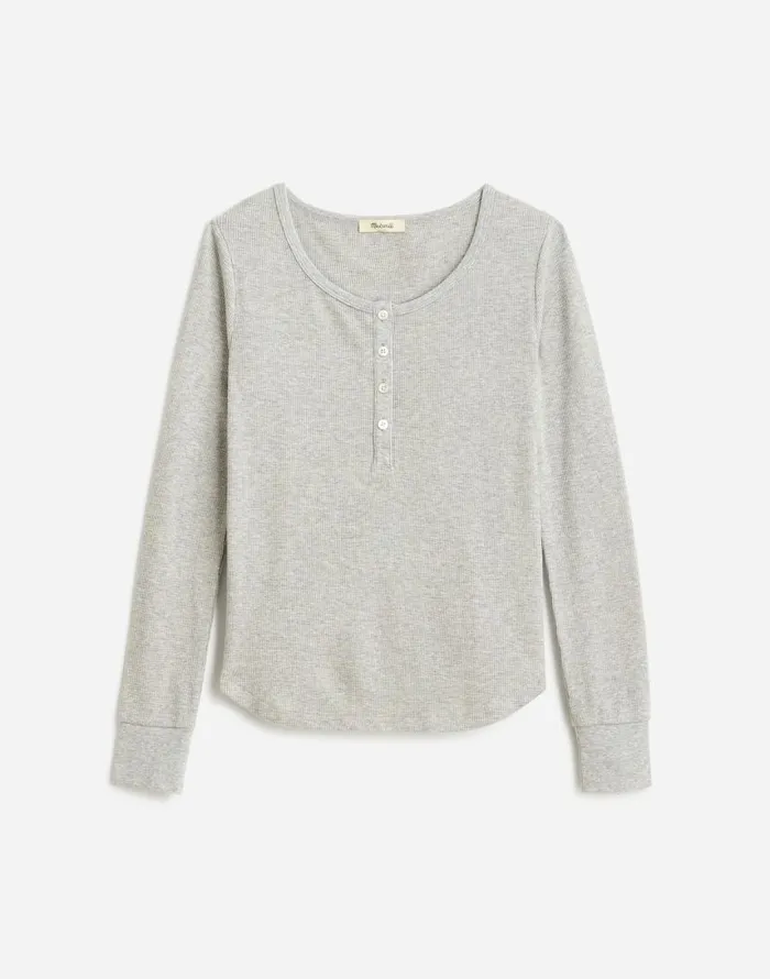 Tees Women Madewell Heathered WaffleKnit Scoopneck Henley Tee Hthr Grey