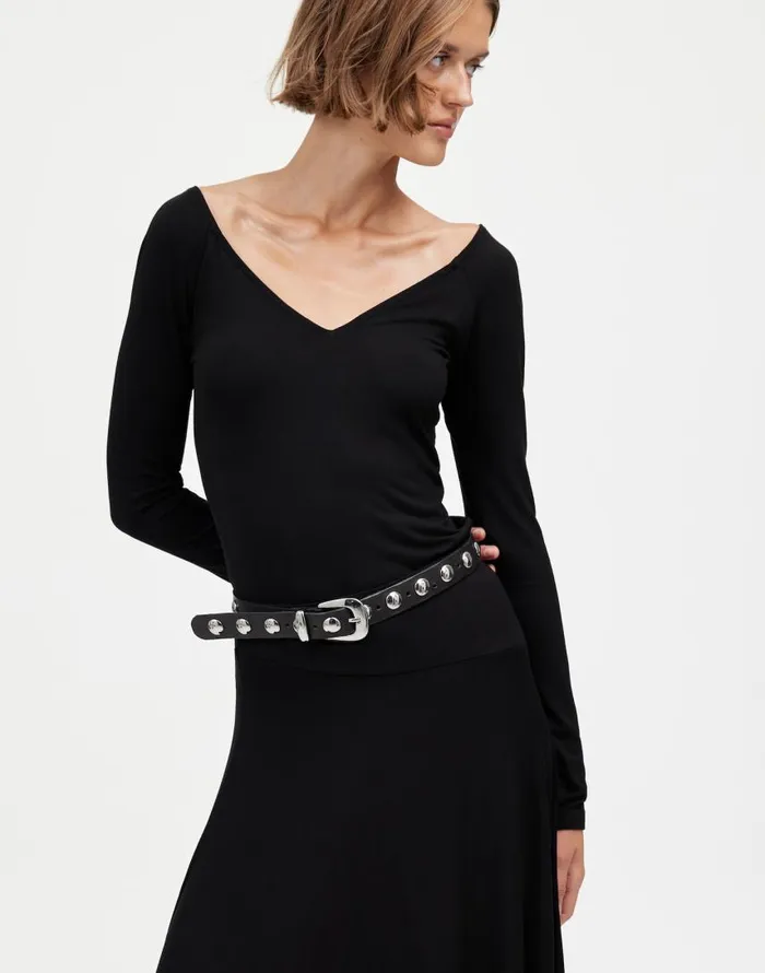 Tees Women Madewell Jersey VNeck LongSleeve Top Jet Black