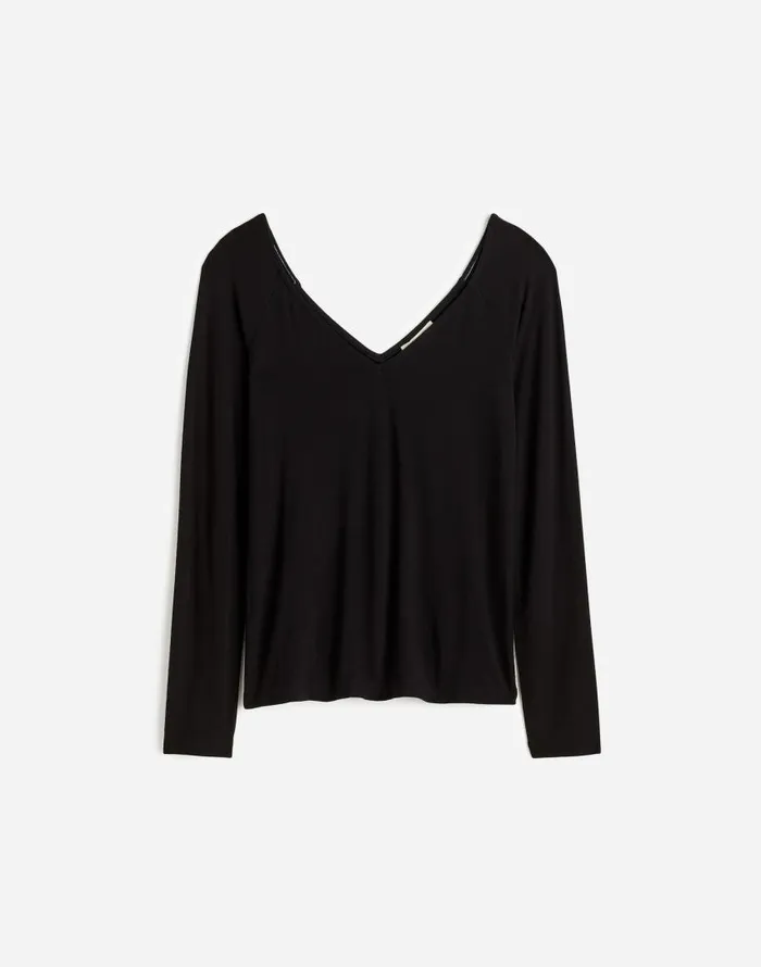 Tees Women Madewell Jersey VNeck LongSleeve Top Jet Black