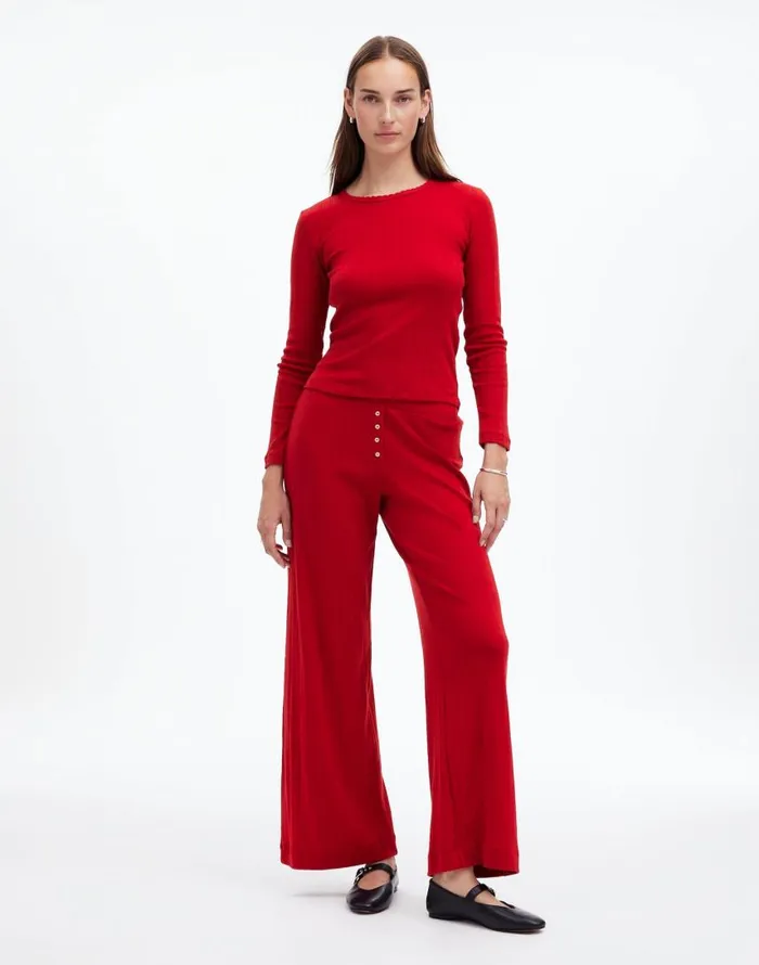 Tees Women Madewell Madewell X LESET Pointelle Perfect Tee and Pant Set Red