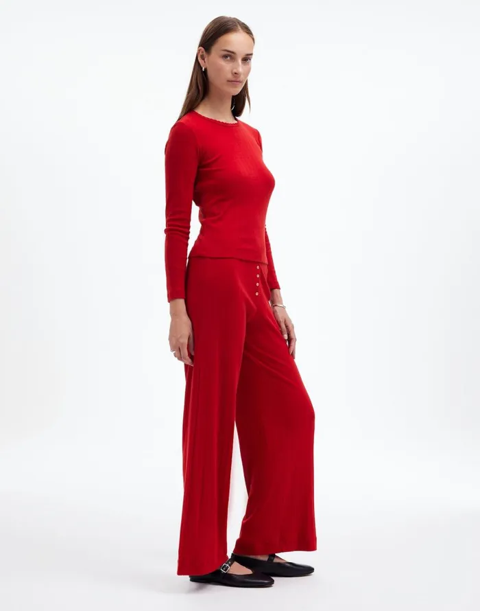 Tees Women Madewell Madewell X LESET Pointelle Perfect Tee and Pant Set Red