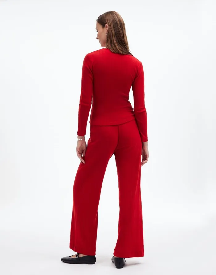 Tees Women Madewell Madewell X LESET Pointelle Perfect Tee and Pant Set Red