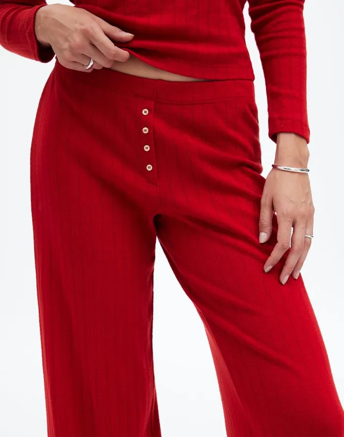 Tees Women Madewell Madewell X LESET Pointelle Perfect Tee and Pant Set Red