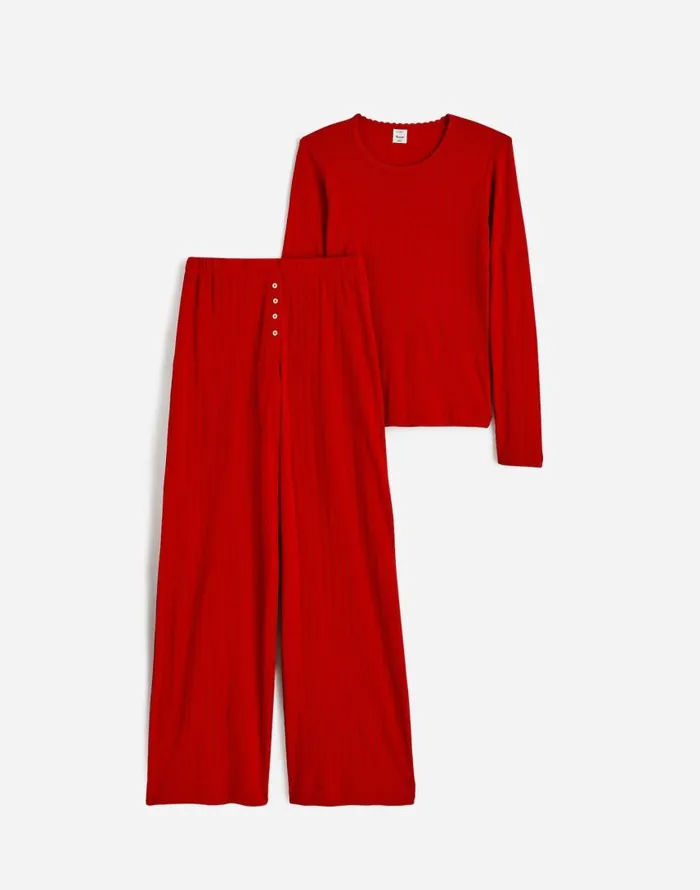 Tees Women Madewell Madewell X LESET Pointelle Perfect Tee and Pant Set Red