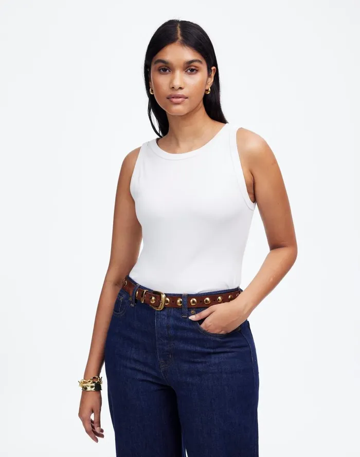 Tees Women Madewell Regenerative Cotton Ribbed High Neck Tank White