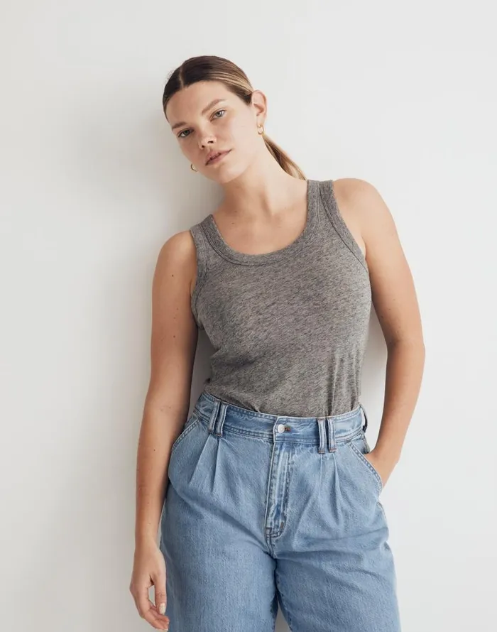 Tees Women Madewell Whisper Cotton Scoopneck Tank Top Hthr Iron