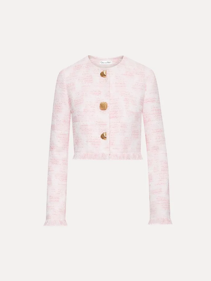 Textured Tweed Jacket White Pink Women Oscar De La Renta Jackets and Coats