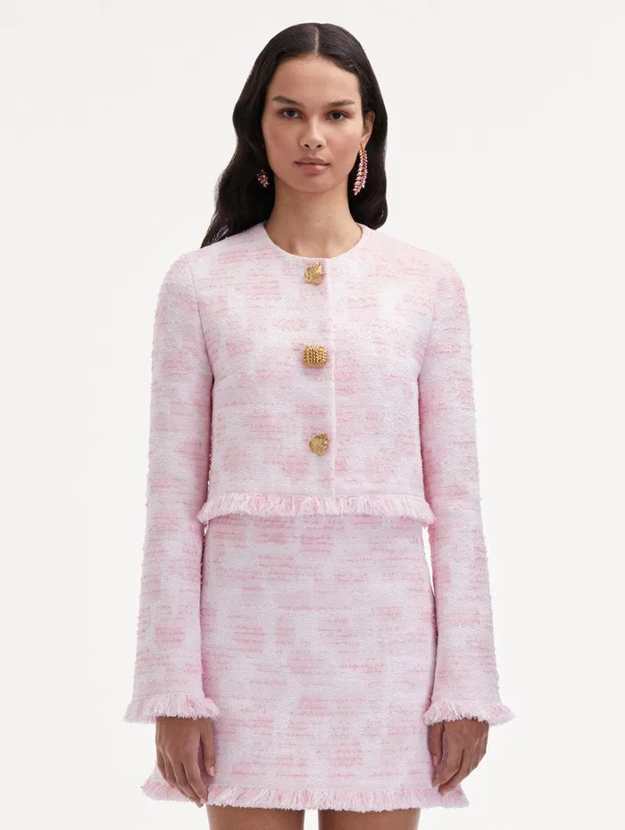 Textured Tweed Jacket White Pink Women Oscar De La Renta Jackets and Coats Textured Tweed Jacket White Pink Women Oscar De La Renta Jackets and Coats