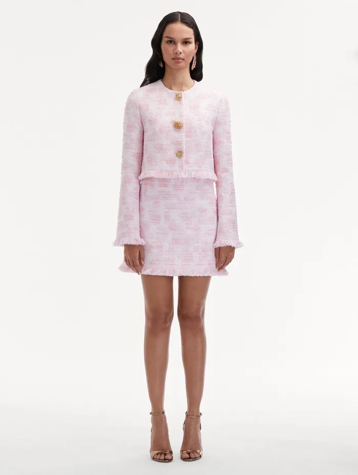 Textured Tweed Jacket White Pink Women Oscar De La Renta Jackets and Coats Textured Tweed Jacket White Pink Women Oscar De La Renta Jackets and Coats