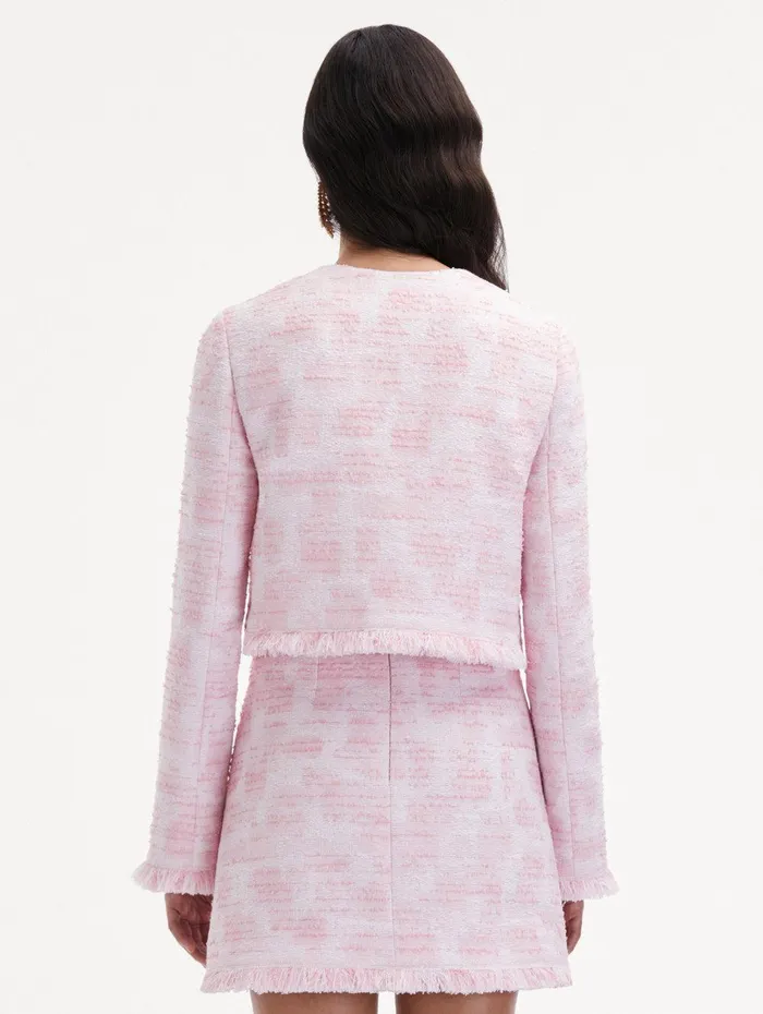 Textured Tweed Jacket White Pink Women Oscar De La Renta Jackets and Coats Textured Tweed Jacket White Pink Women Oscar De La Renta Jackets and Coats