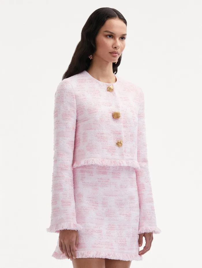 Textured Tweed Jacket White Pink Women Oscar De La Renta Jackets and Coats Textured Tweed Jacket White Pink Women Oscar De La Renta Jackets and Coats