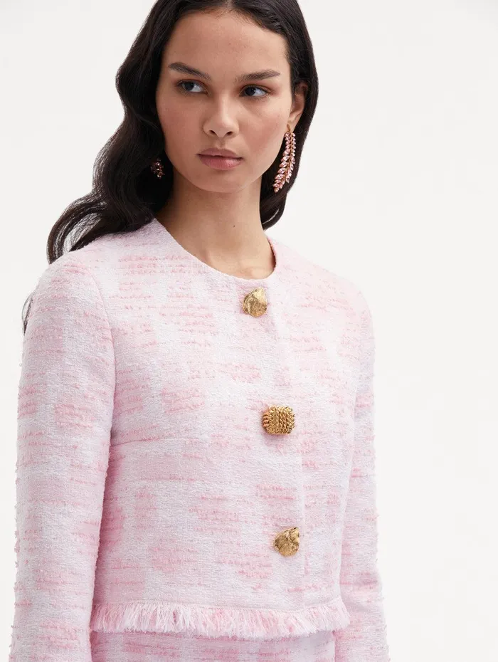 Textured Tweed Jacket White Pink Women Oscar De La Renta Jackets and Coats Textured Tweed Jacket White Pink Women Oscar De La Renta Jackets and Coats