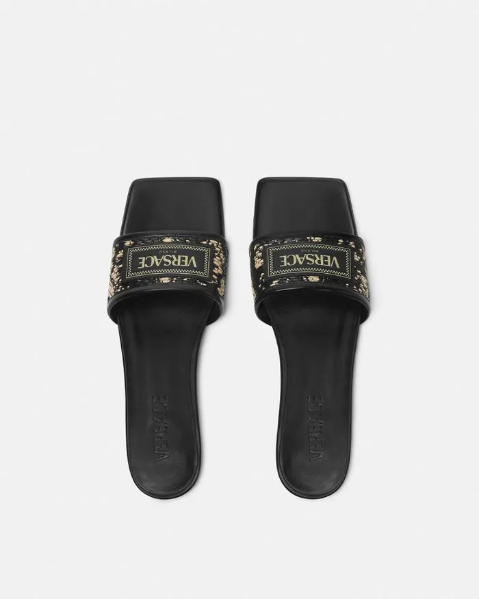 Theia Barocco Raffia Flats Blackprint Women Versace Sandals