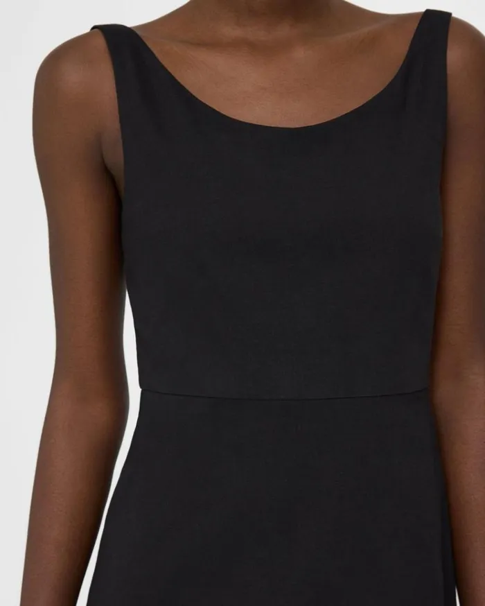 Theory Ballerina Neckline Mini Dress In Good Linen Black Women Dresses